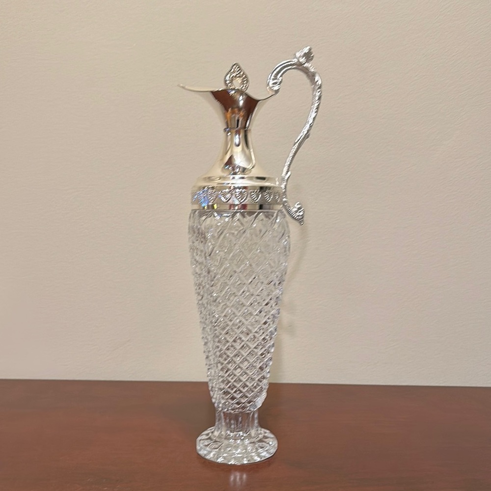 Vintage Metalstil Italian Crystal Decanter with Stopper